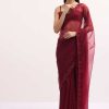 Red Embroidered Organza Saree With Unstitched Blouse