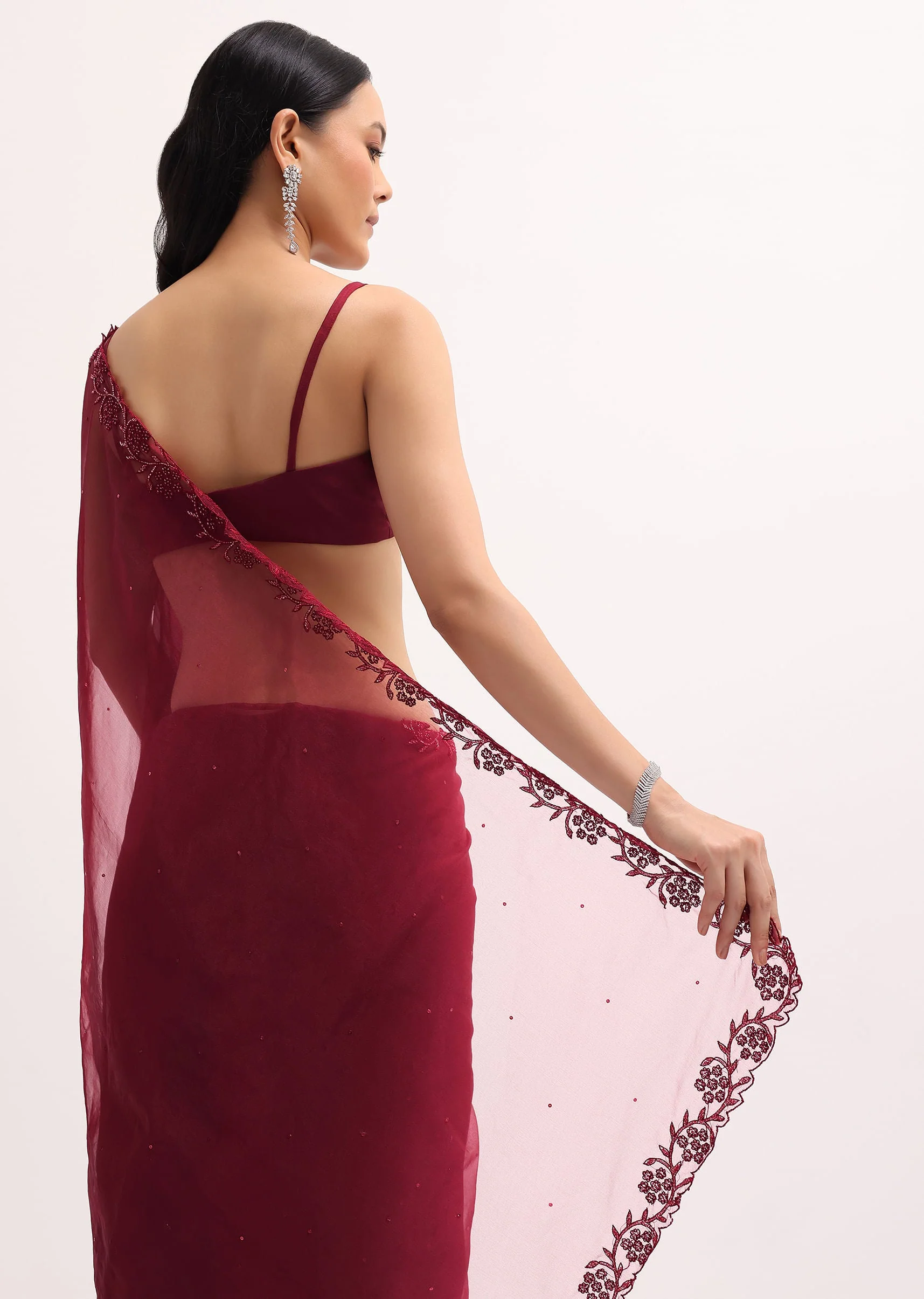 Red Embroidered Organza Saree With Unstitched Blouse