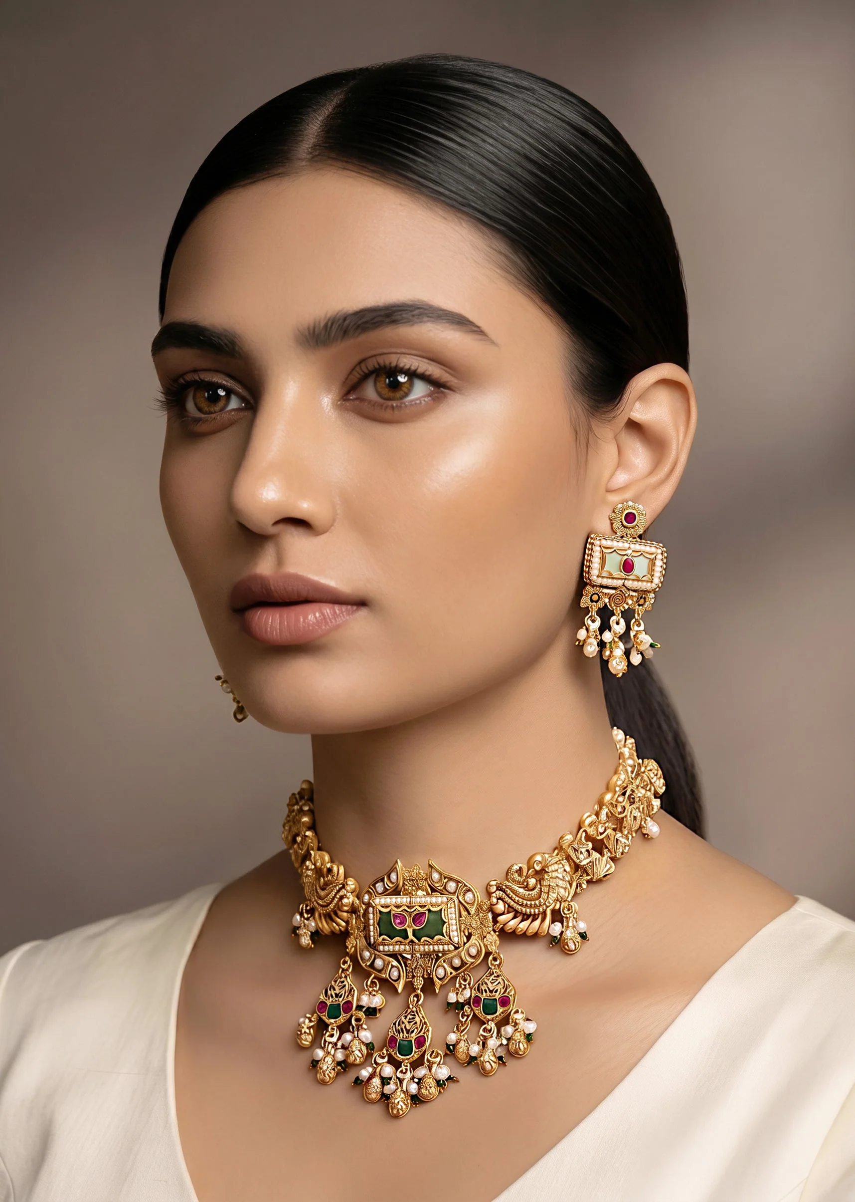 Green Rajwadi Statement Necklace Set