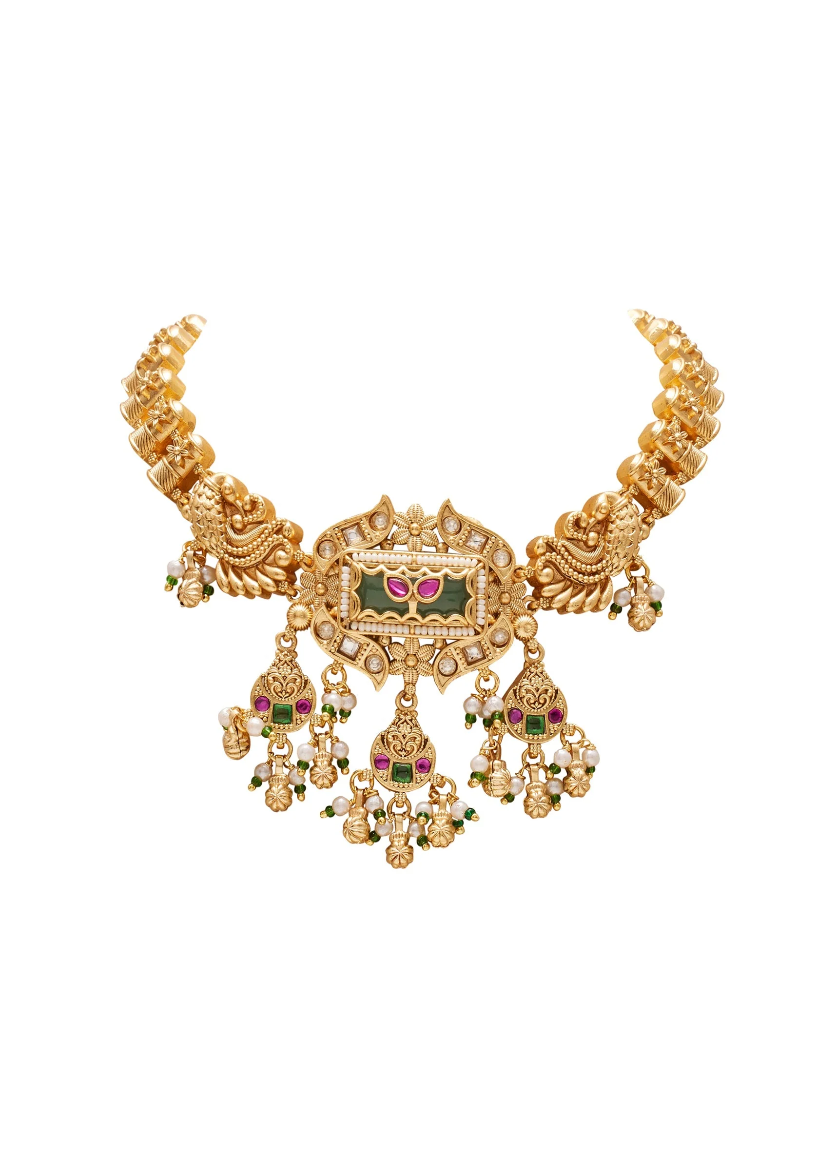 Green Rajwadi Statement Necklace Set