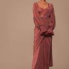 Pink Saree With Lantern Sleeved Blouse And Hand Worked Belt