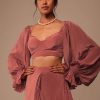 Pink Saree With Lantern Sleeved Blouse And Hand Worked Belt