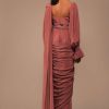 Pink Saree With Lantern Sleeved Blouse And Hand Worked Belt