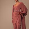 Pink Saree With Lantern Sleeved Blouse And Hand Worked Belt