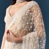 Off White Net Jaal Embellished Saree with Unstitched Blouse