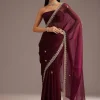 Wine Organza Saree With Cutdana And Sequins Border