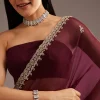 Wine Organza Saree With Cutdana And Sequins Border
