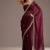Wine Organza Saree With Cutdana And Sequins Border