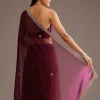 Wine Organza Saree With Cutdana And Sequins Border