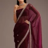 Wine Organza Saree With Cutdana And Sequins Border