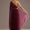 Wine Organza Saree With Cutdana And Sequins Border