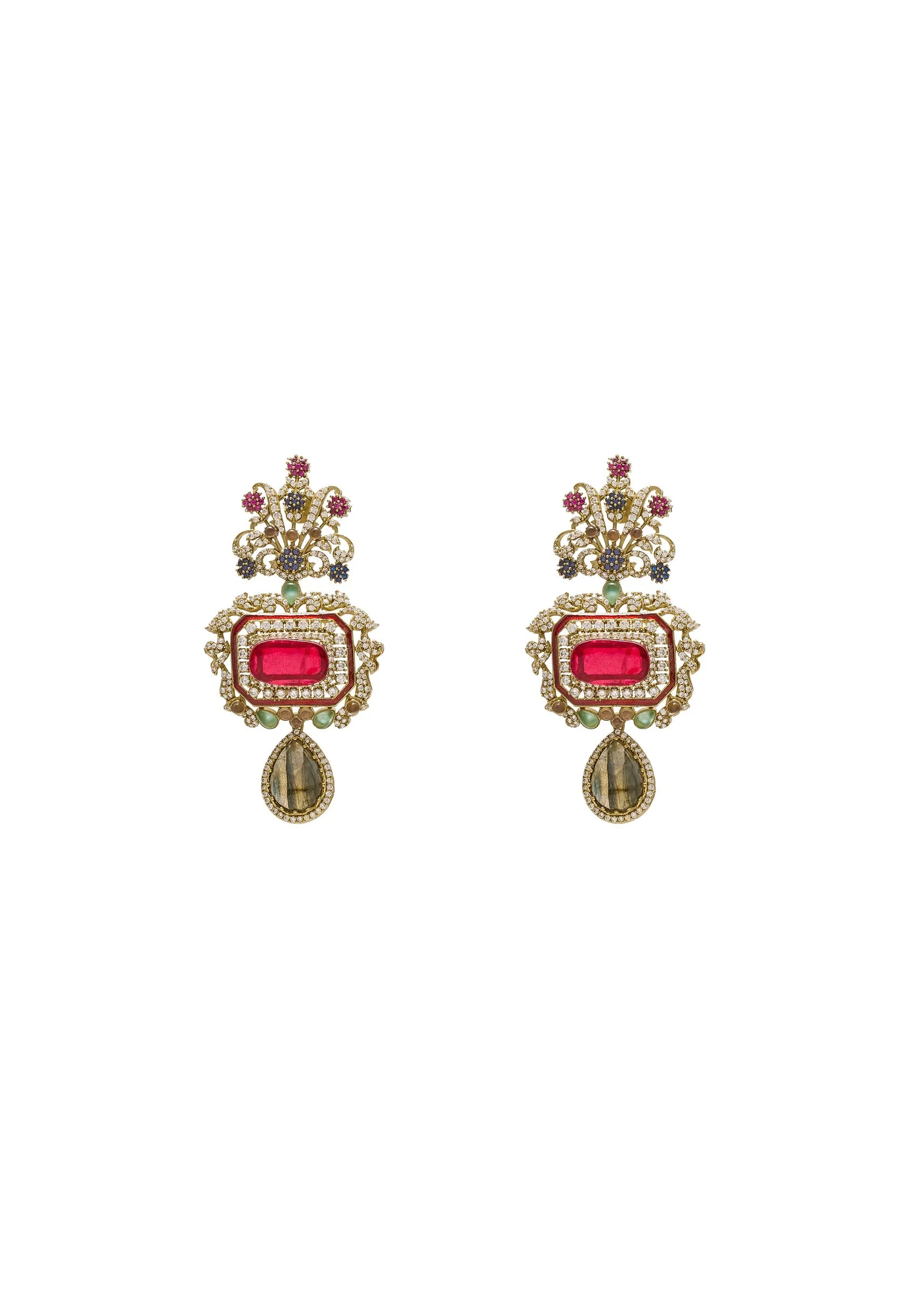 680-red-green-kundan-polki-long-earrings-1.webp Red & Green Kundan Polki Long Earrings