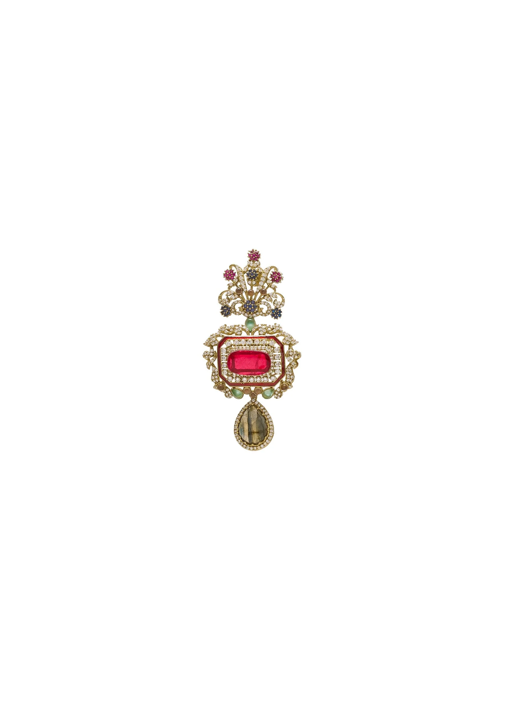 Red & Green Kundan Polki Long Earrings
