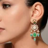 Green Kundan Polki Statement Earrings