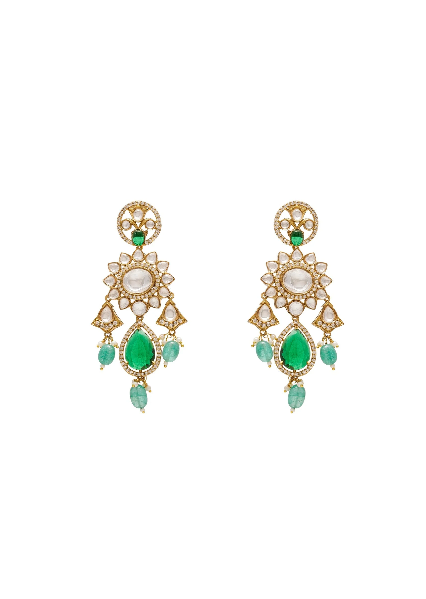 Green Kundan Polki Statement Earrings