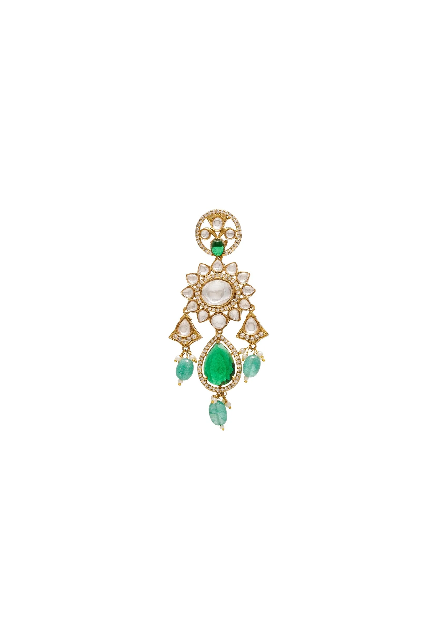 Green Kundan Polki Statement Earrings