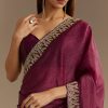 Wine Crushed Tissue Saree With Cutdana And Stone Embroidery