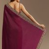 Wine Crushed Tissue Saree With Cutdana And Stone Embroidery