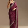 Wine Crushed Tissue Saree With Cutdana And Stone Embroidery