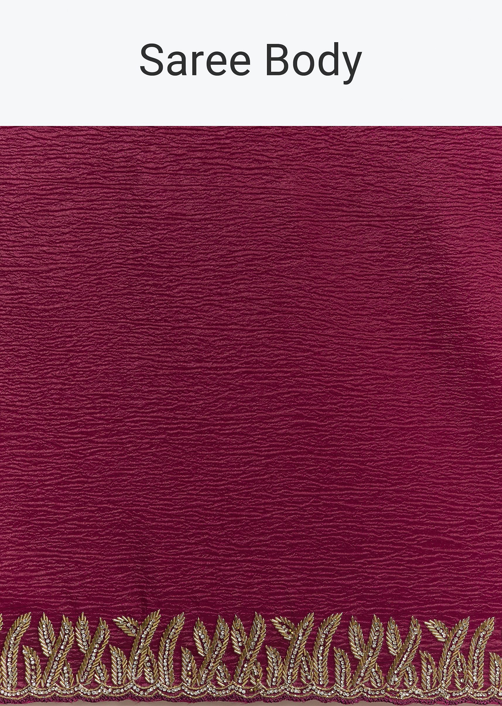 Wine Crushed Tissue Saree With Cutdana And Stone Embroidery