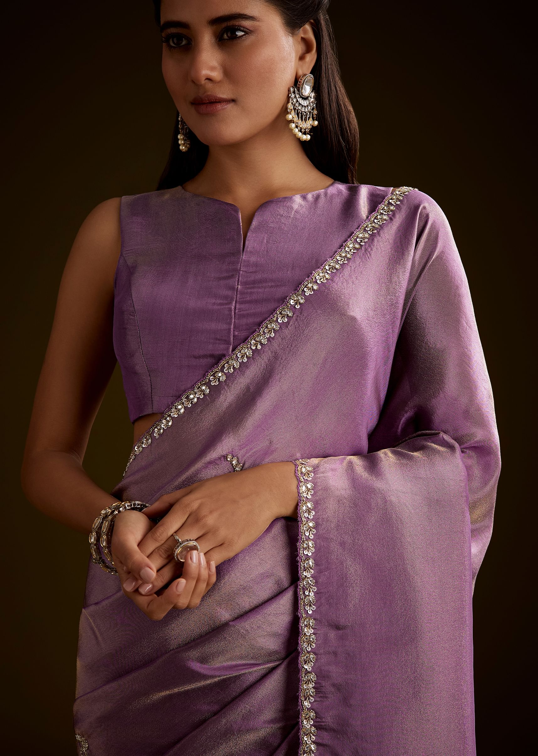 6847-lilac-tissue-saree-with-cutdana-embroidery-and-scallop-border-1.jpg Lilac Tissue Saree With Cutdana Embroidery And Scallop Border