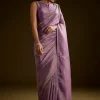 Lilac Tissue Saree With Cutdana Embroidery And Scallop Border