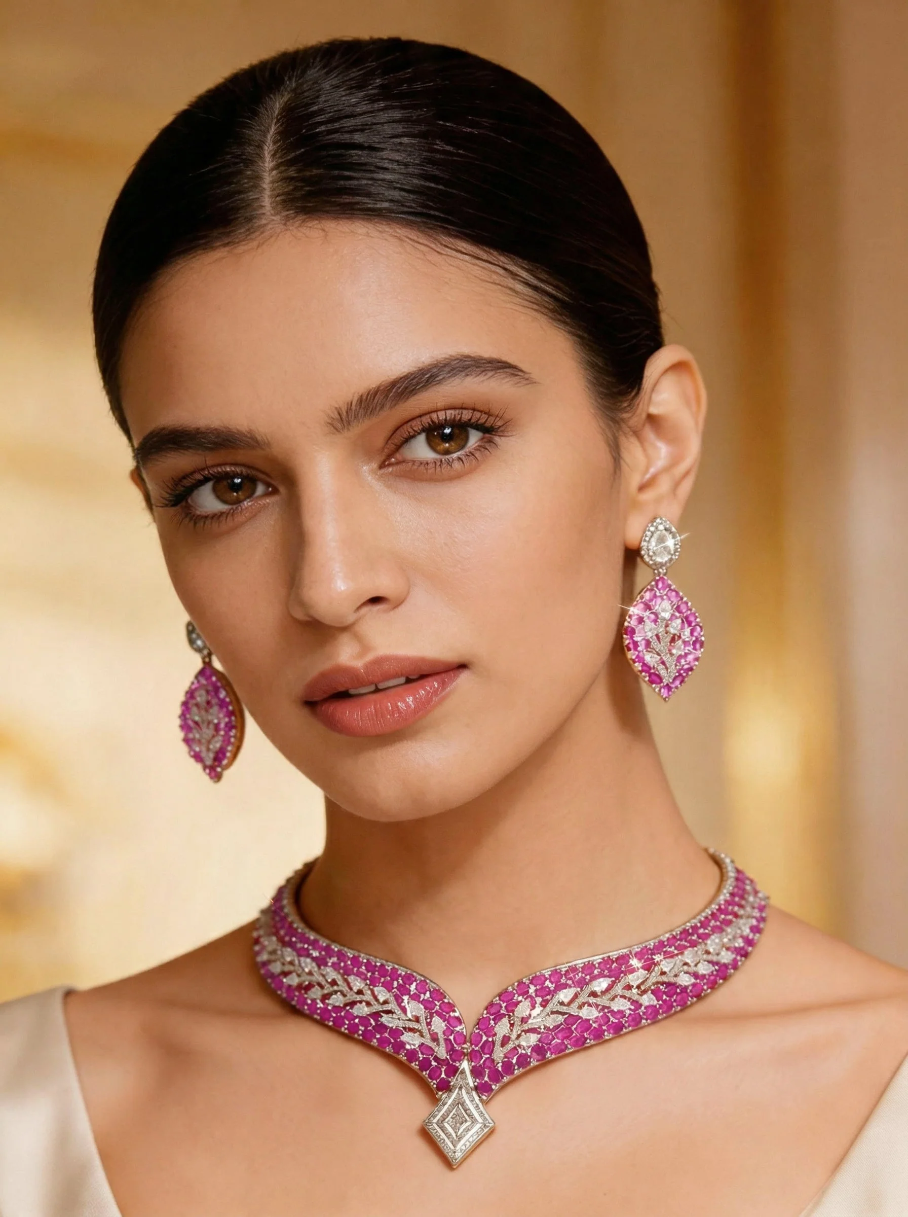 Pink Gold Statement Choker Necklace Set
