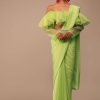 Fern Green Crepe Saree With Organza Frilled Blouse