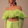 Fern Green Crepe Saree With Organza Frilled Blouse
