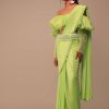 Fern Green Crepe Saree With Organza Frilled Blouse