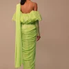 Fern Green Crepe Saree With Organza Frilled Blouse