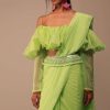 Fern Green Crepe Saree With Organza Frilled Blouse
