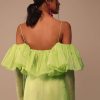 Fern Green Crepe Saree With Organza Frilled Blouse
