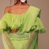 Fern Green Crepe Saree With Organza Frilled Blouse