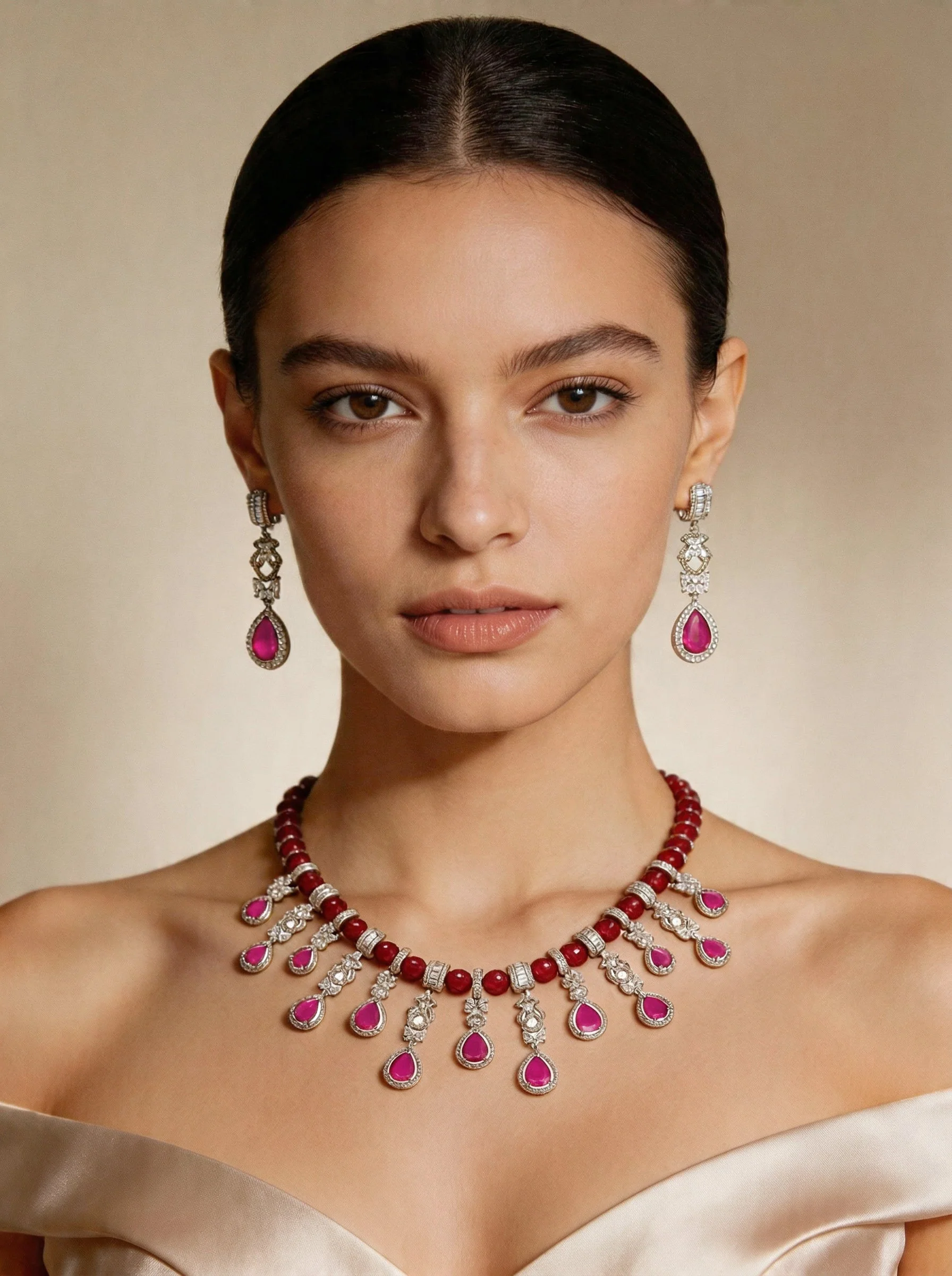 Pink Gold Festive Necklace Set