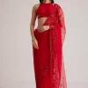 6893-red-net-saree-with-sequins-and-stones-embroidery-1.webp Red Net Saree With Sequins And Stones Embroidery