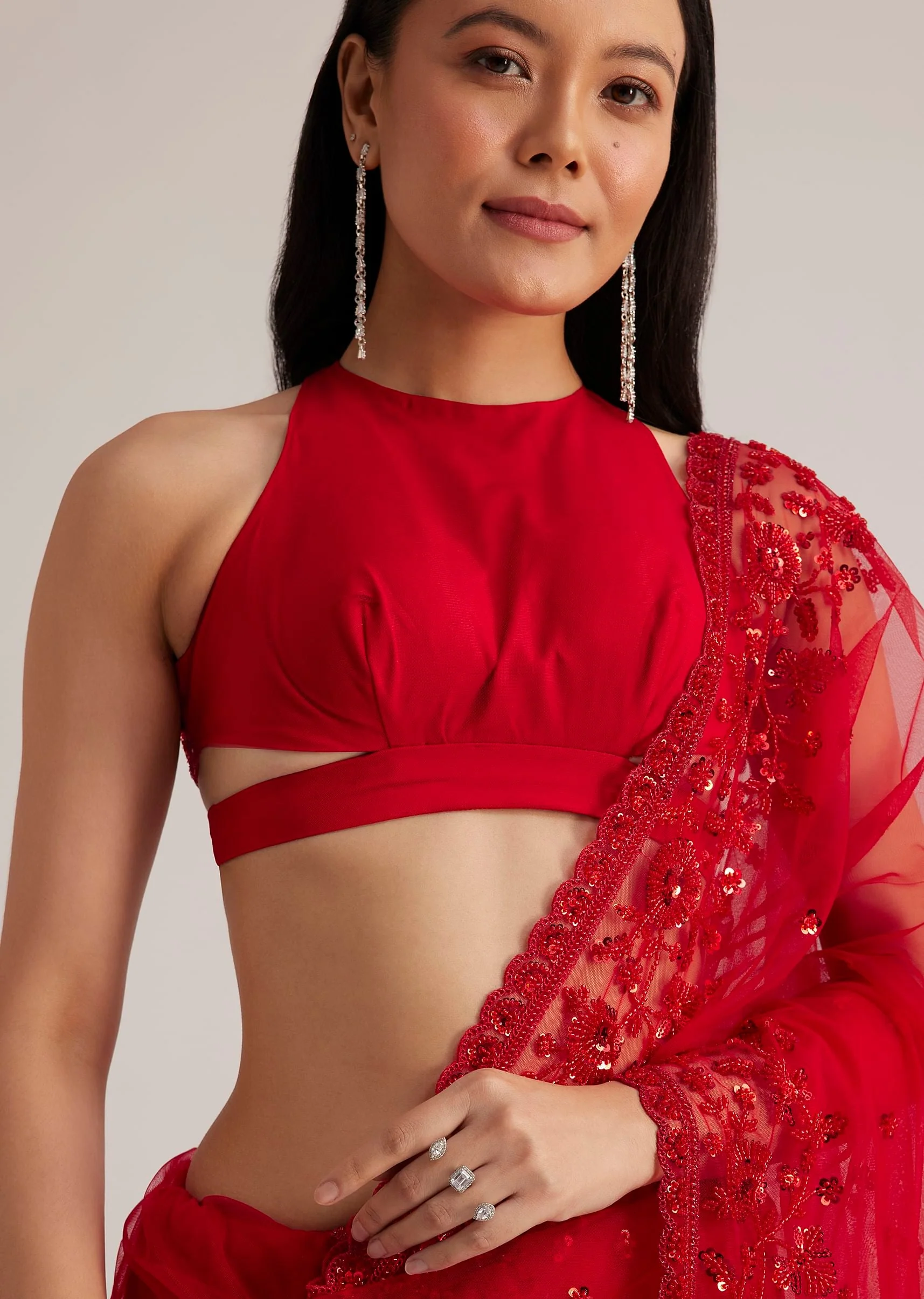 6893-red-net-saree-with-sequins-and-stones-embroidery-2.webp Red Net Saree With Sequins And Stones Embroidery