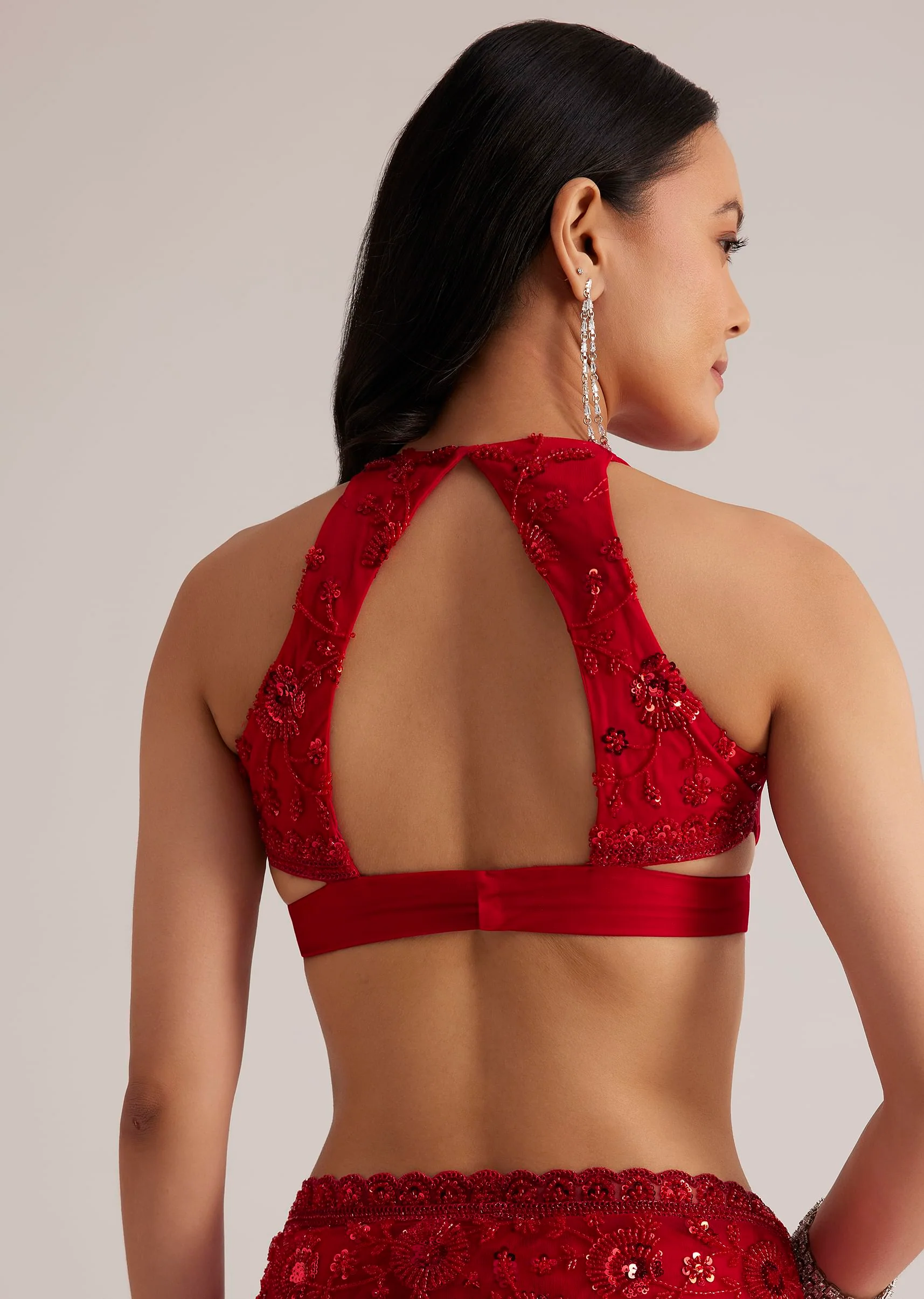 6893-red-net-saree-with-sequins-and-stones-embroidery-8.webp Red Net Saree With Sequins And Stones Embroidery
