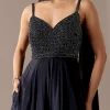 Navy Embellished Jumpsuit With Choker Dupatta