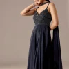 Navy Embellished Jumpsuit With Choker Dupatta
