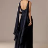 Navy Embellished Jumpsuit With Choker Dupatta
