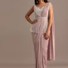 Dusky Pink Ready Pleated Saree With Embroidered Blouse