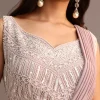 Dusky Pink Ready Pleated Saree With Embroidered Blouse