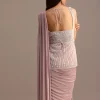 Dusky Pink Ready Pleated Saree With Embroidered Blouse
