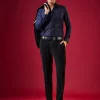 Navy Blue Thread Resham Embroidered Mens Shirt