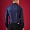 Navy Blue Thread Resham Embroidered Mens Shirt