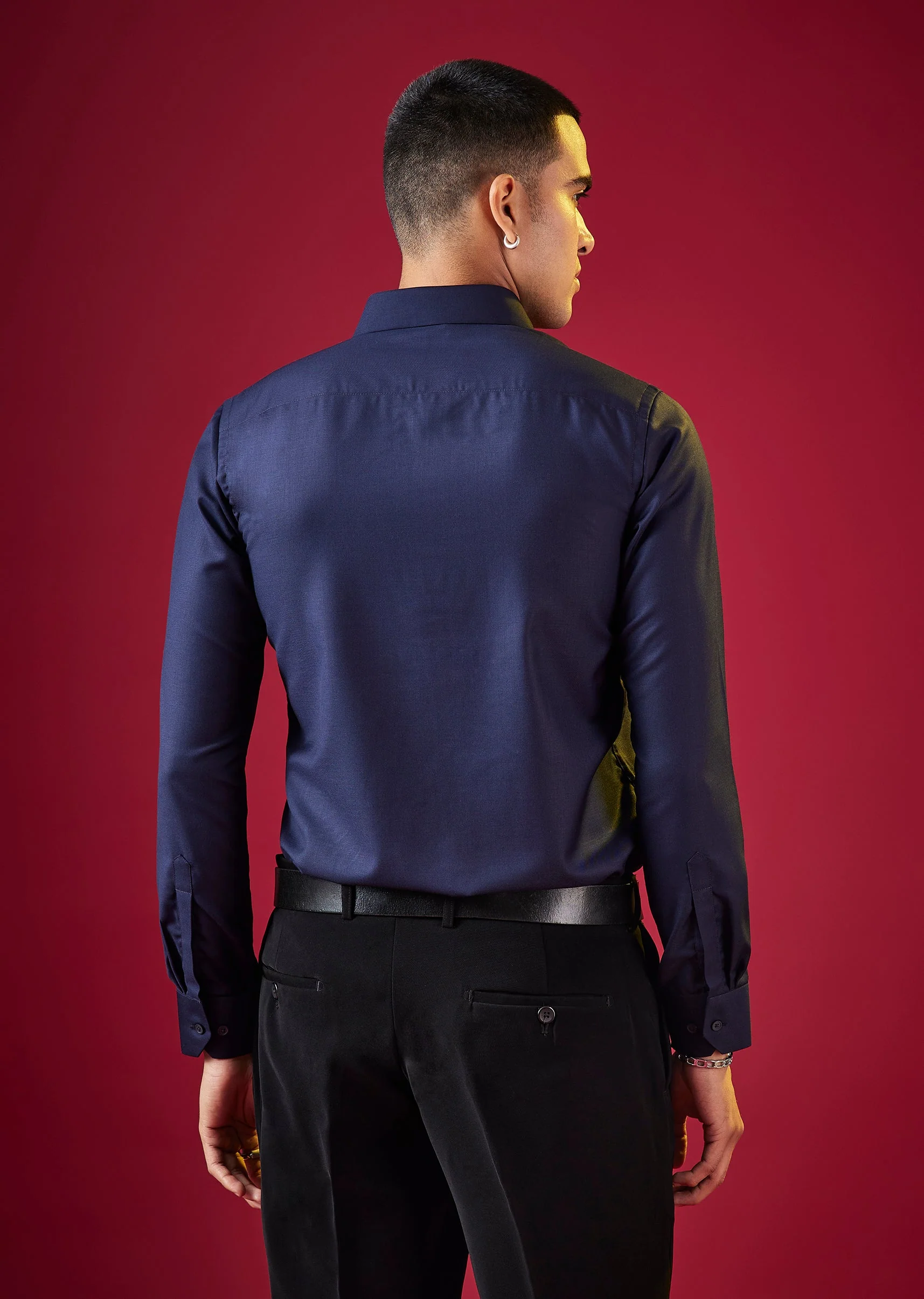 Navy Blue Thread Resham Embroidered Mens Shirt