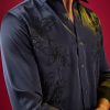 Navy Blue Thread Resham Embellished Mens Shirt