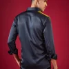 Navy Blue Thread Resham Embellished Mens Shirt