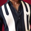 Navy Blue Viscose Mandarin Collar Mens Shirt
